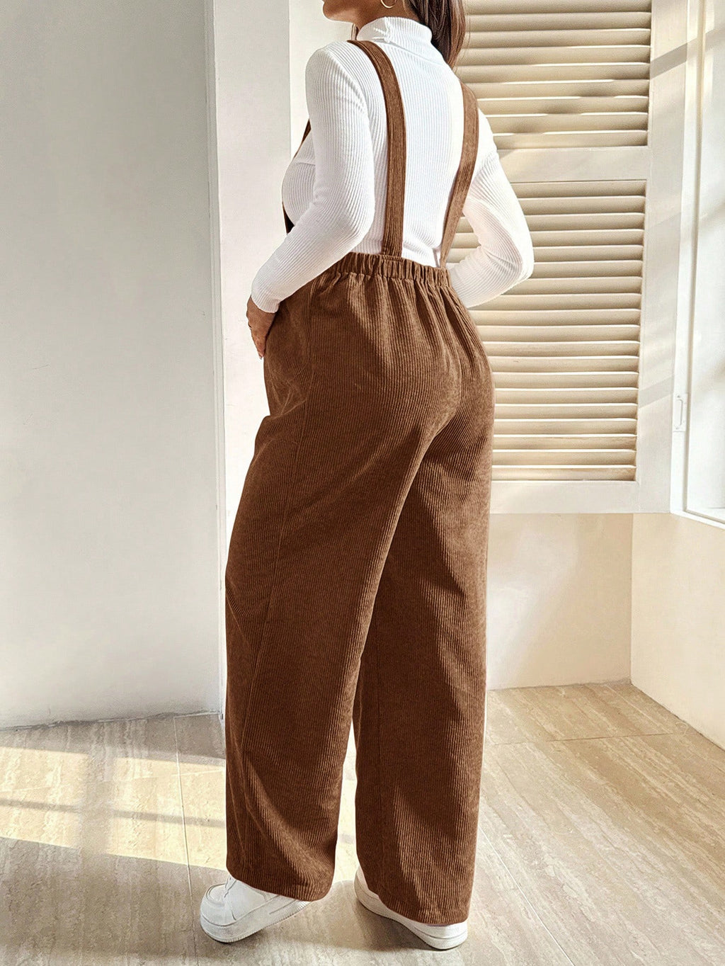 Maternity Plus Size Mocha Brown Casual Bib Jumpsuit