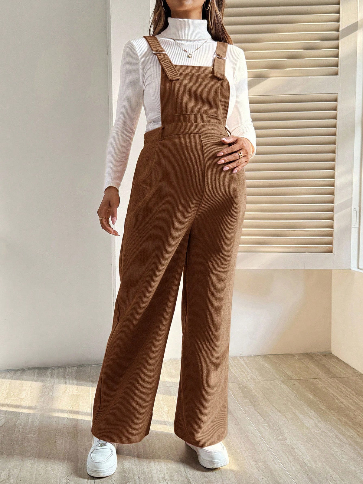 Maternity Plus Size Mocha Brown Casual Bib Jumpsuit