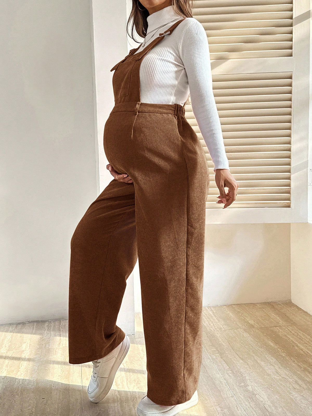 Maternity Plus Size Mocha Brown Casual Bib Jumpsuit