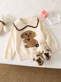 Pull Fille Jacquard Nœud Ours Fleur 3D