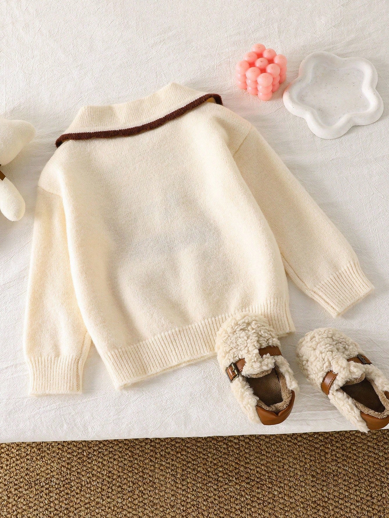 Pull Fille Jacquard Nœud Ours Fleur 3D