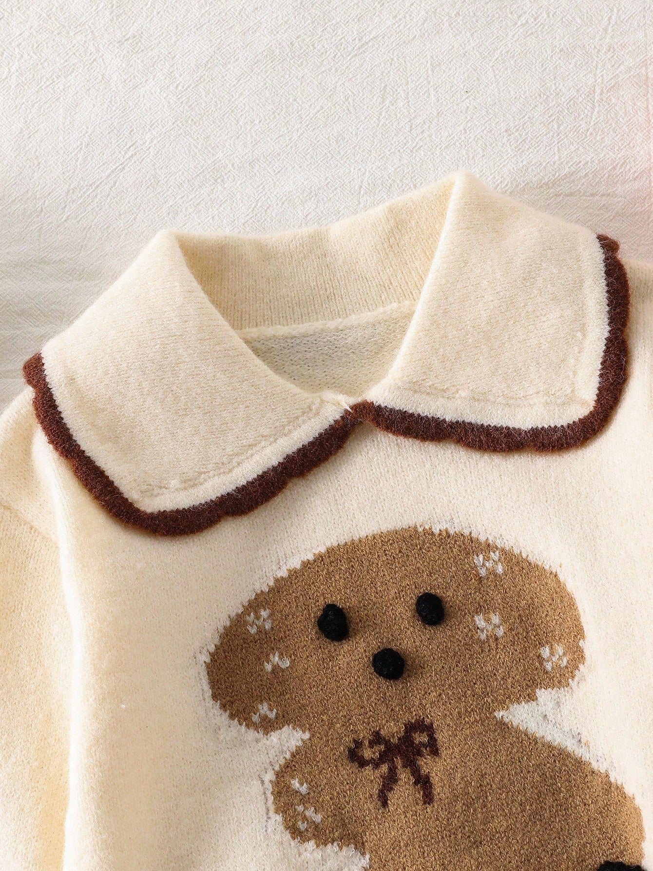 Pull Fille Jacquard Nœud Ours Fleur 3D