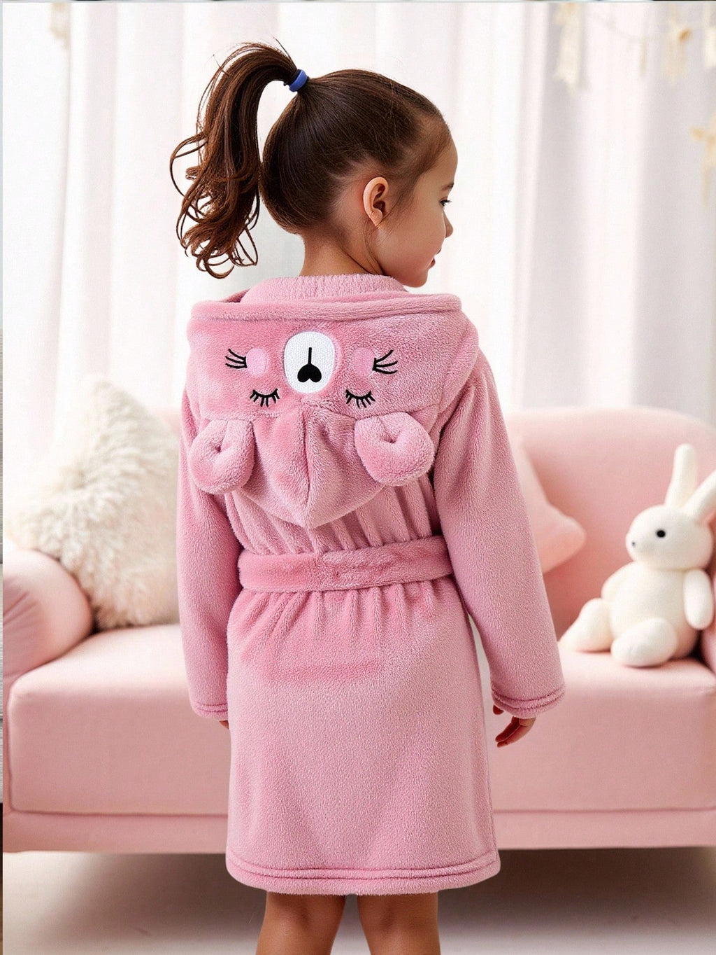 Robe de chambre polaire à capuche 3D Fée rose pour filles