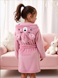 Robe de chambre polaire à capuche 3D Fée rose pour filles