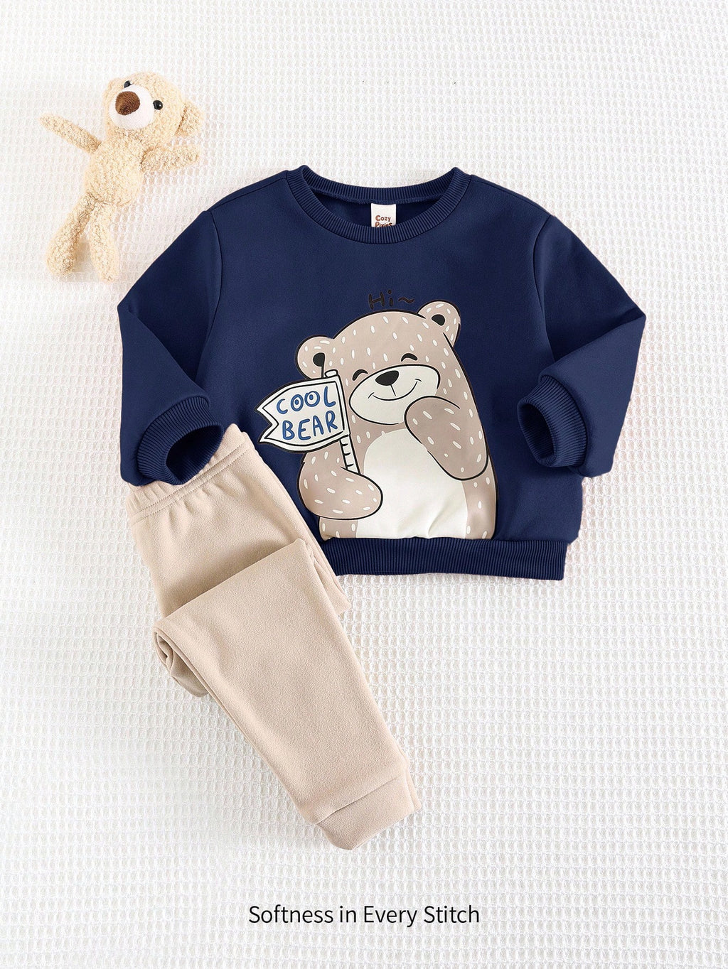 Cozy Pixies Baby Boy Navy Blue Bear Thermal Set Navy Blue