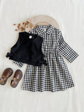 Ensemble Fille Robe Carreaux & Gilet Tricoté