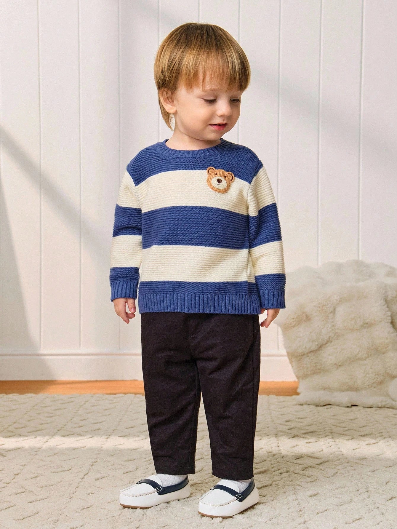 Cozy Pixies Infant White & Blue Contrast Cute College-Style White
