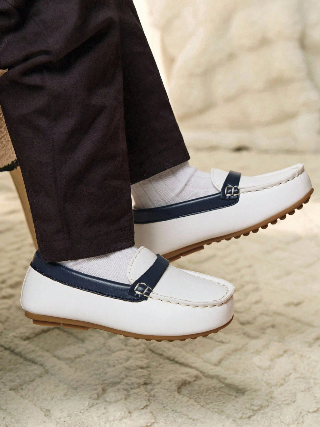 Cozy Pixies Infant White & Blue Contrast Cute College-Style White