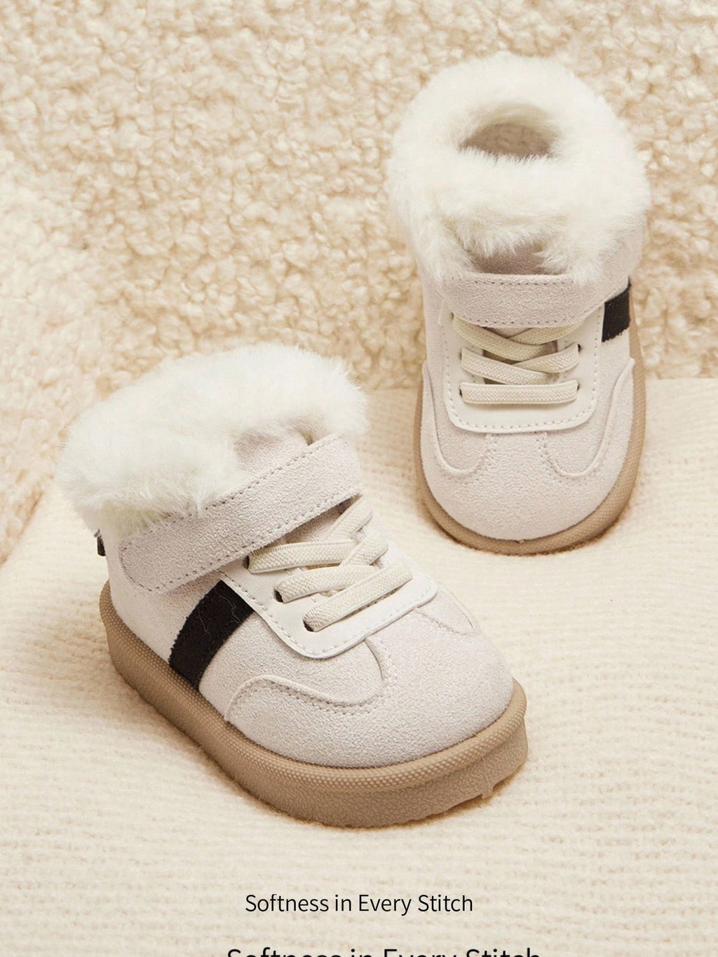 Cozy Pixies Kids' Beige Warm Plush-Lined Winter Shoes for Daily Wear Beige