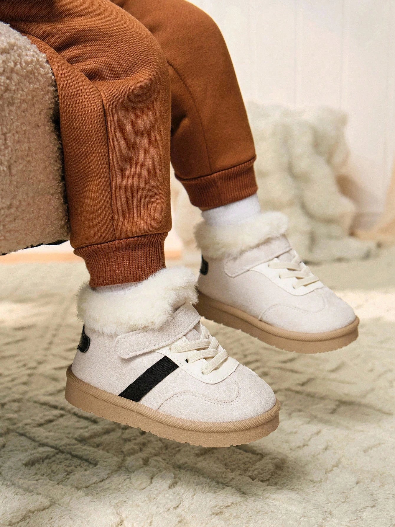 Cozy Pixies Kids' Beige Warm Plush-Lined Winter Shoes for Daily Wear Beige