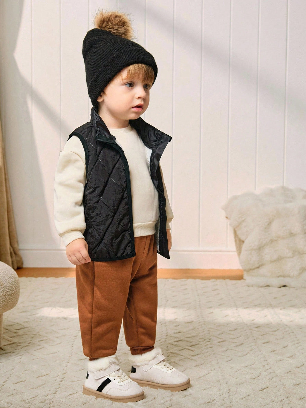 Cozy Pixies Kids' Beige Warm Plush-Lined Winter Shoes for Daily Wear Beige