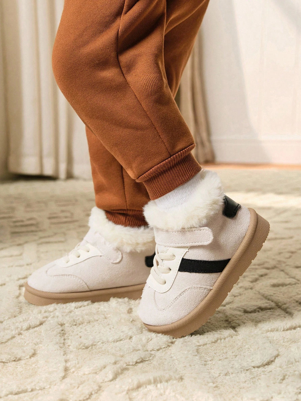 Cozy Pixies Kids' Beige Warm Plush-Lined Winter Shoes for Daily Wear Beige