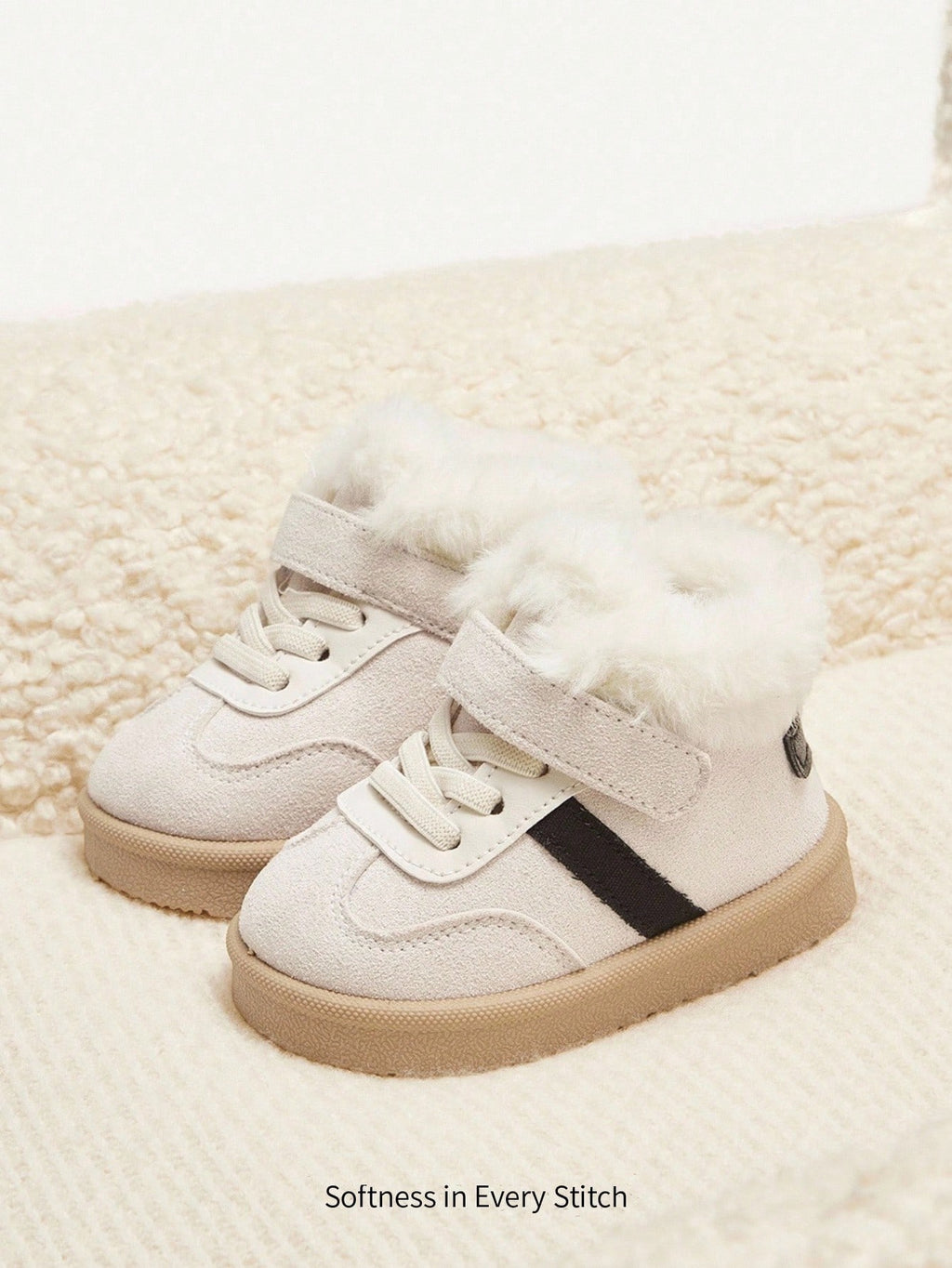 Cozy Pixies Kids' Beige Warm Plush-Lined Winter Shoes for Daily Wear Beige