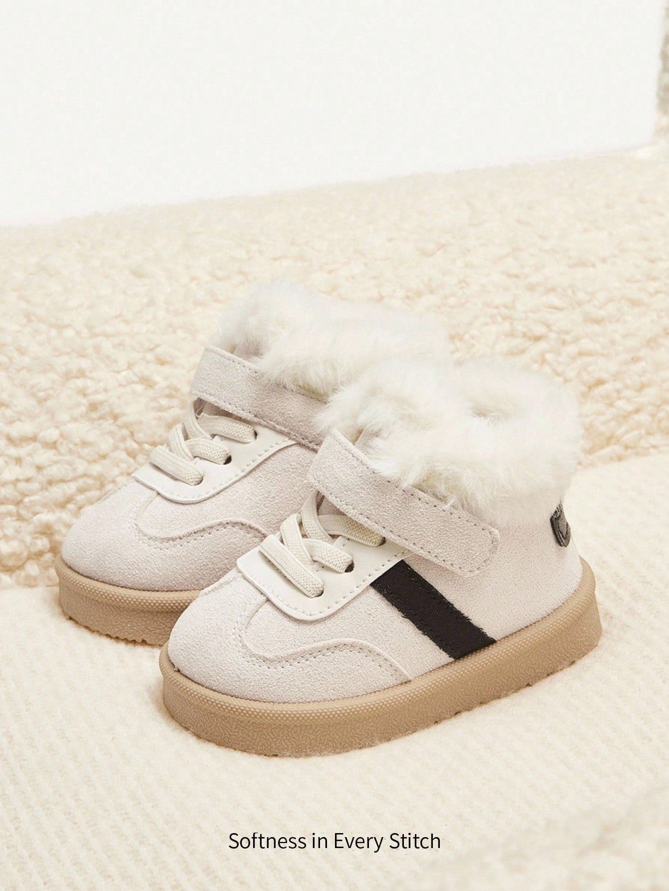 Cozy Pixies Kids' Beige Warm Plush-Lined Winter Shoes for Daily Wear Beige