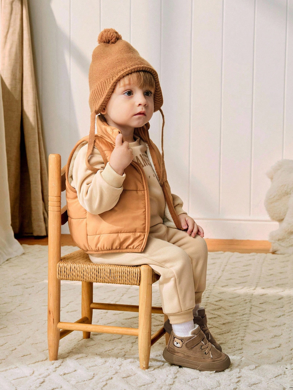 Cozy Pixies Boys/Girls Camel Color Warm Winter Shoes Casual Flat Shoes Daily Wear
