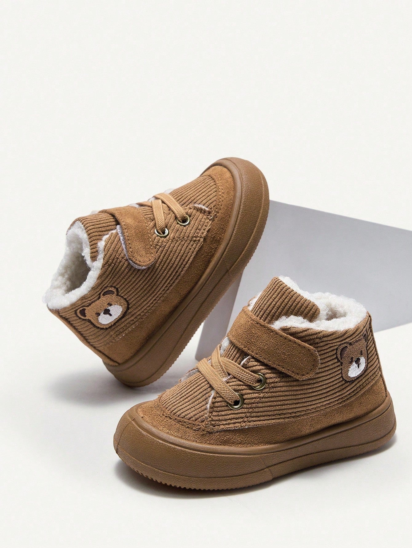 Cozy Pixies Baby Boys' Camel Cute Bear Plush-Lined Mid-Top Winter Shoes Camel