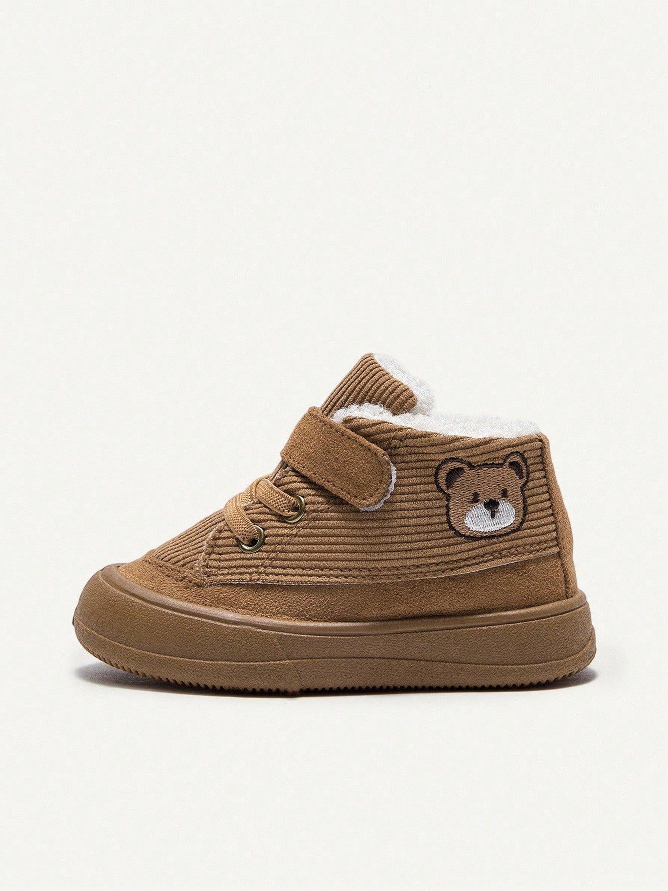 Cozy Pixies Baby Boys' Camel Cute Bear Plush-Lined Mid-Top Winter Shoes Camel