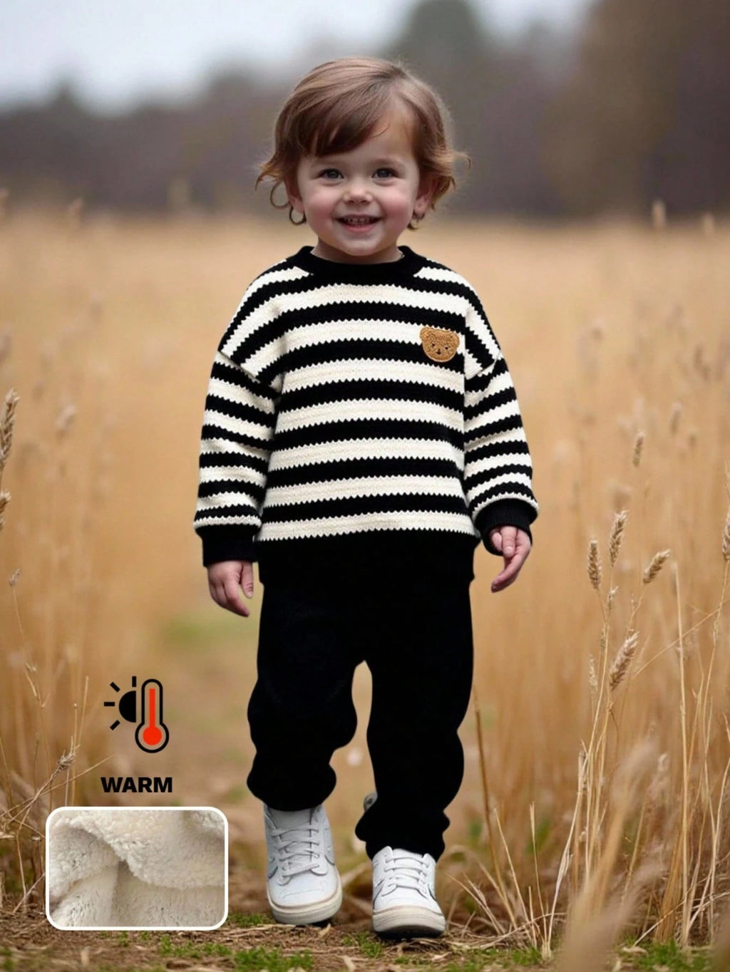 LMoss Kids Ensemble Sweat-shirt et Pantalon Thermique Rayé pour Bébé Garçon Noir et Blanc