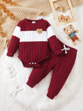 Baby Boy Burgundy Fleece Bear Top Pants Set