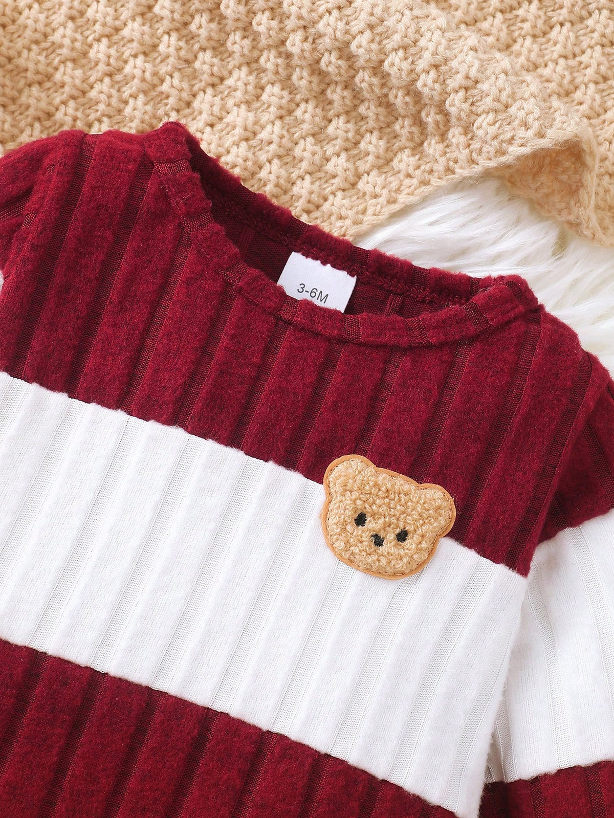 Baby Boy Burgundy Fleece Bear Top Pants Set