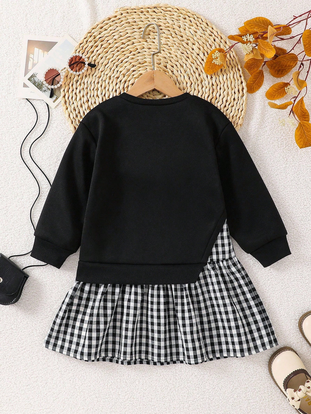 Young Girl Plaid Knit Long Sleeve Dress 2 Piece Set