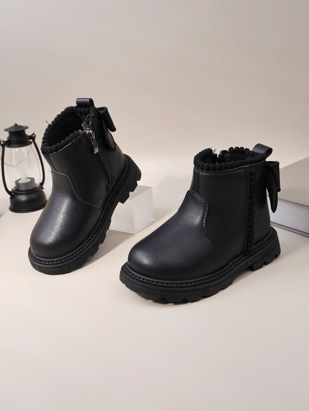 Girls' Fur Ball Zipper Ankle Boots