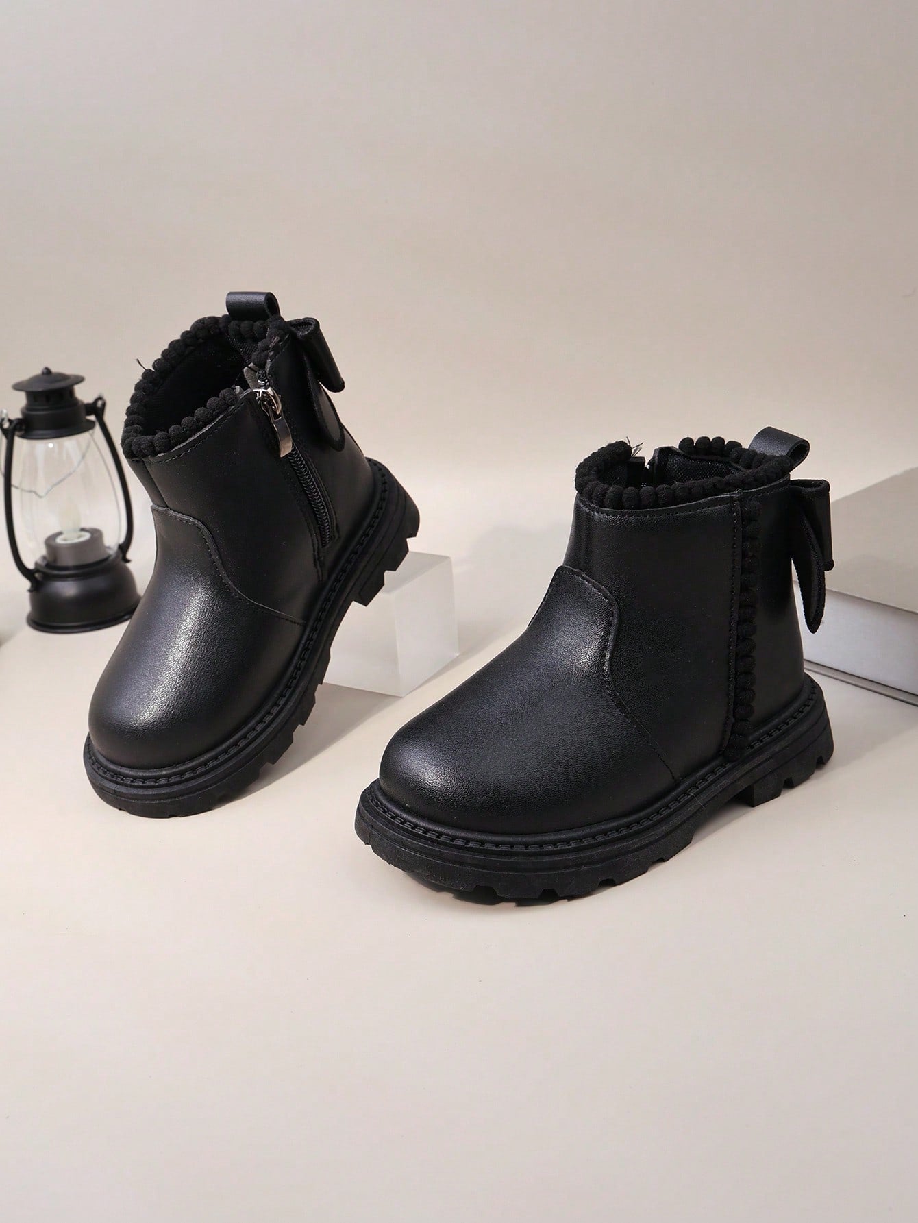 Girls' Fur Ball Zipper Ankle Boots