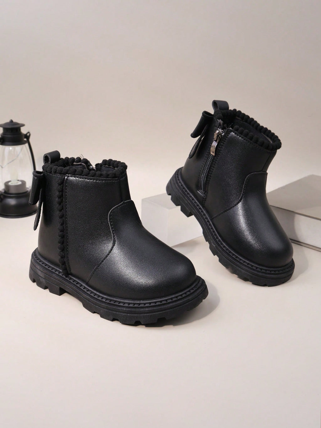 Girls' Fur Ball Zipper Ankle Boots