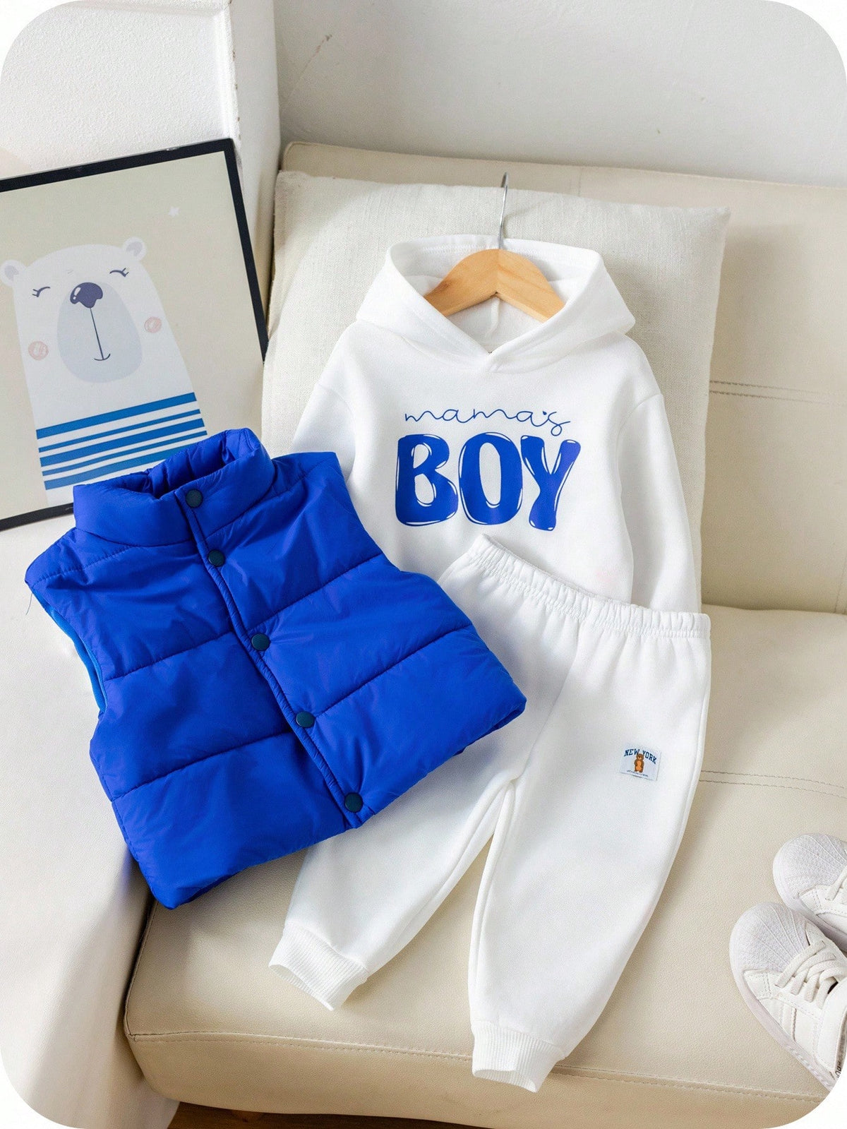 Baby Boy 3pc Lined Sweatshirt Vest Pants Set