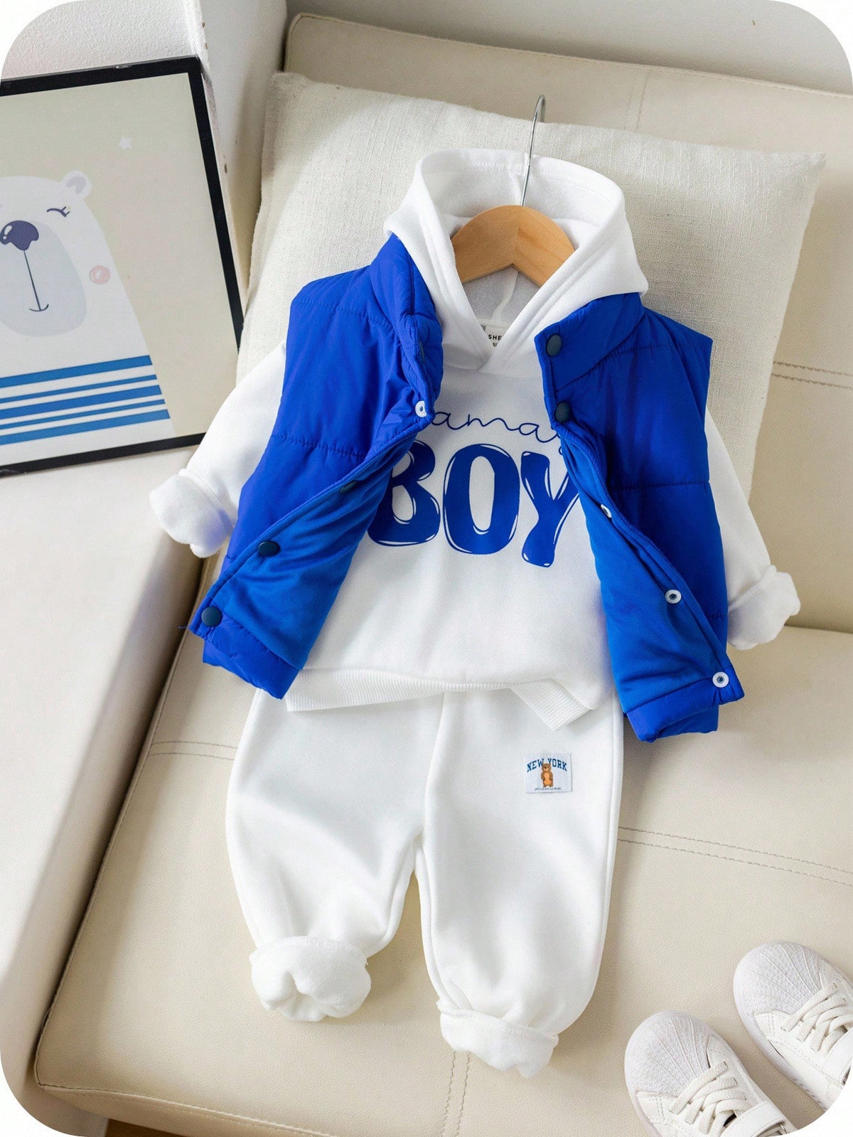 Baby Boy 3pc Lined Sweatshirt Vest Pants Set