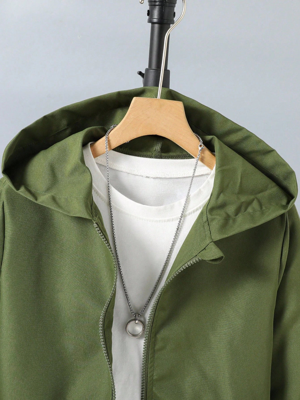 Sweat Capuche Garçon Zippé Vert Olive Oversize