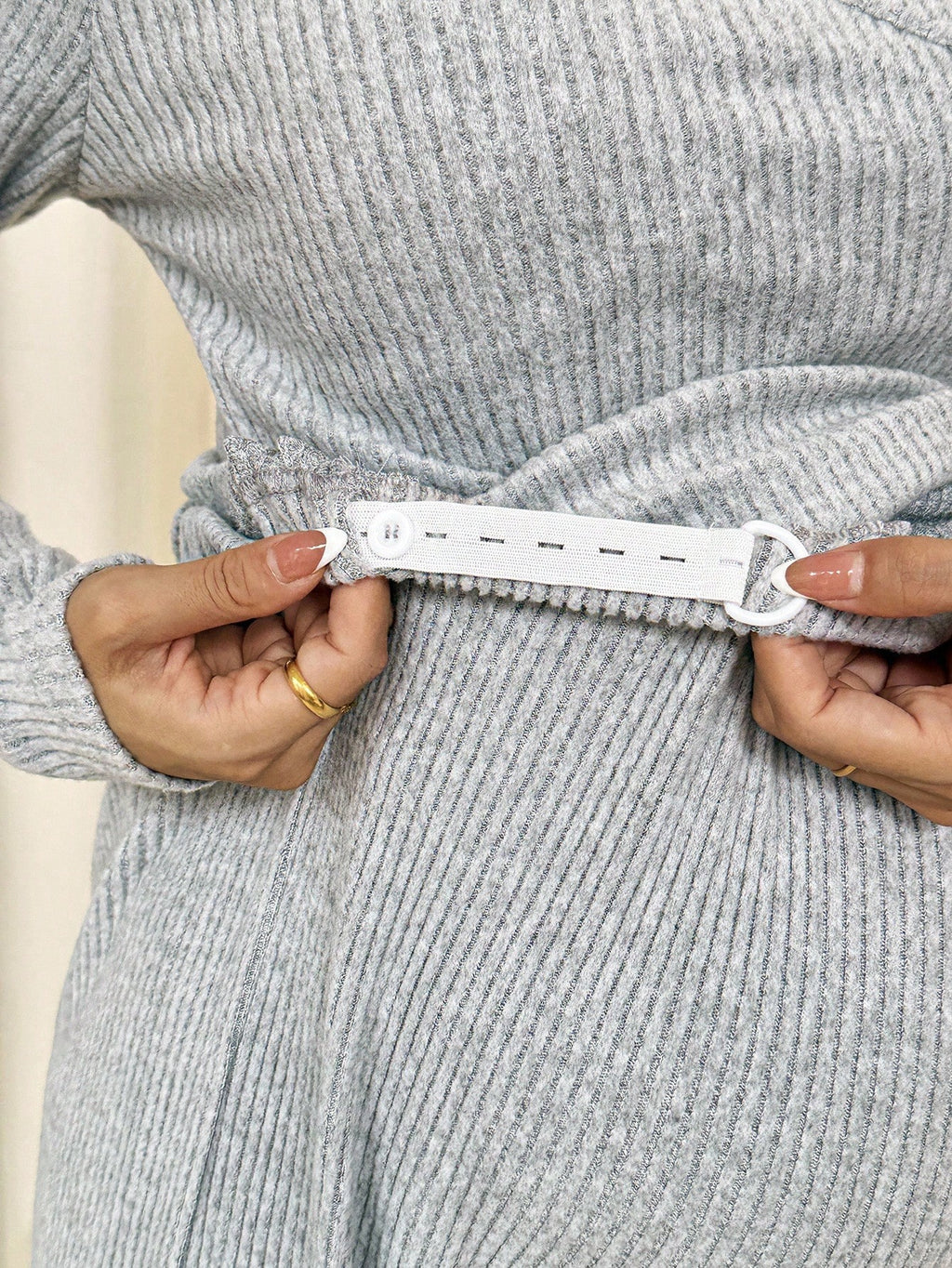 Maternity Ribbed Nursing Top & Adjustable Pants 2-Piece Set Grey