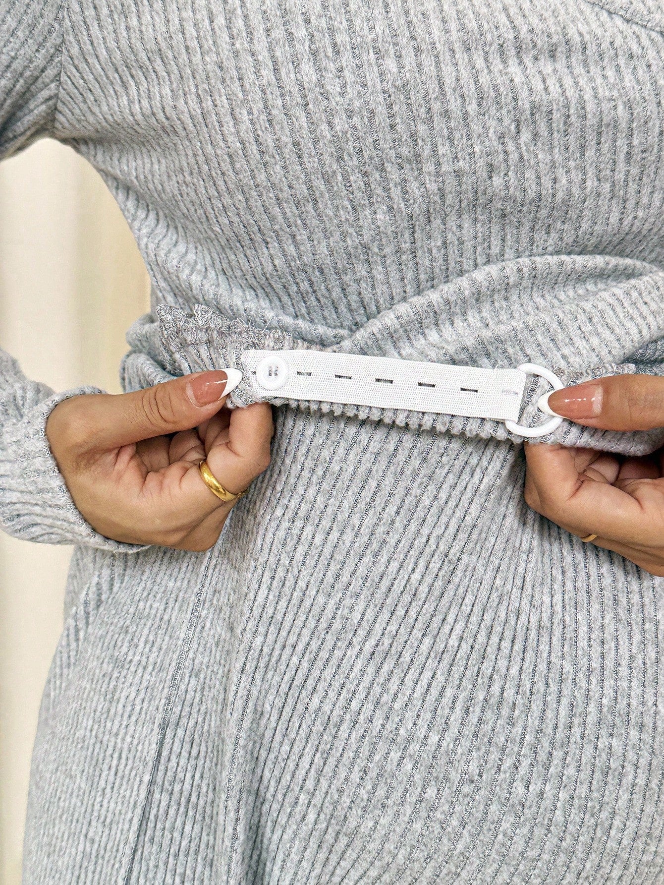 Maternity Ribbed Nursing Top & Adjustable Pants 2-Piece Set Grey