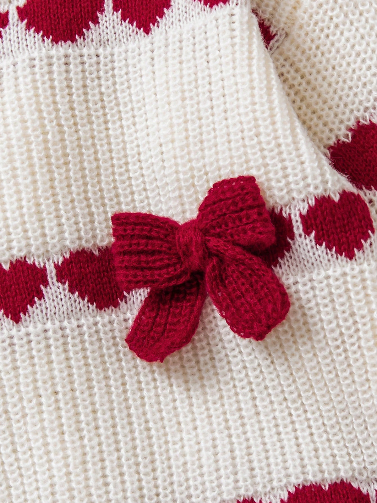 Young Girl Red Heart Bow Knitted Sweater 2 Piece Set