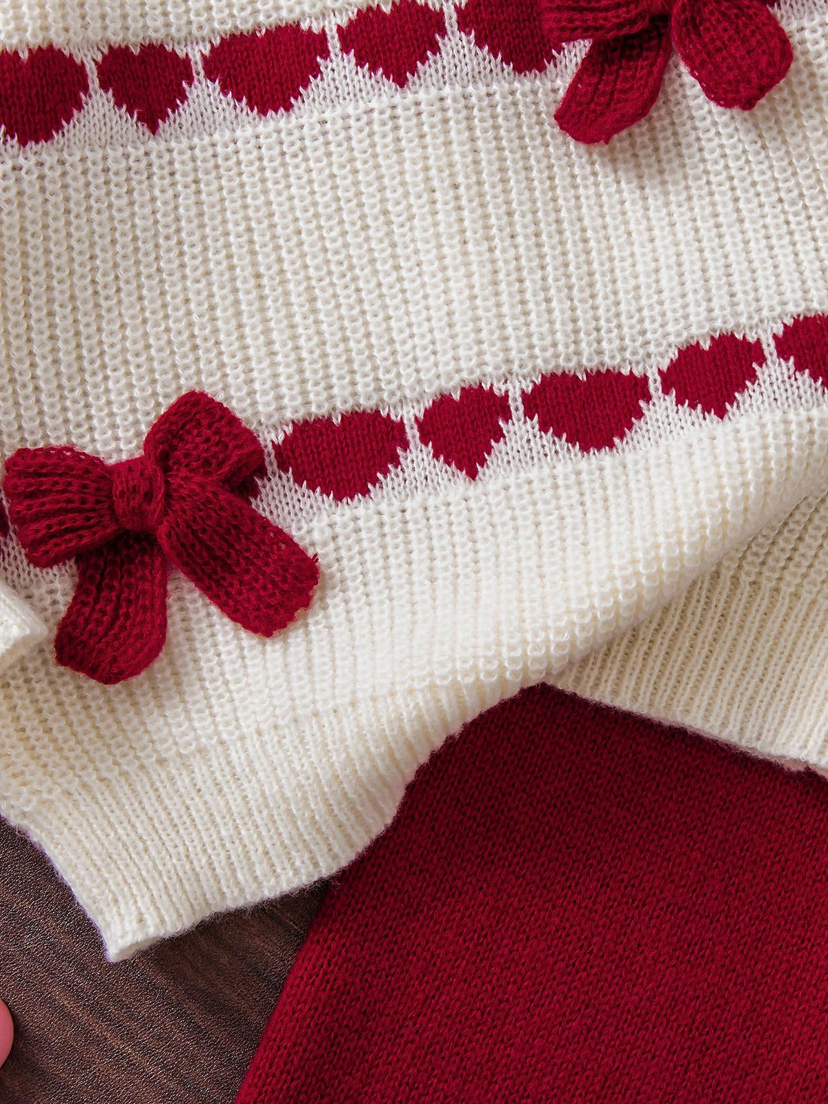 Young Girl Red Heart Bow Knitted Sweater 2 Piece Set