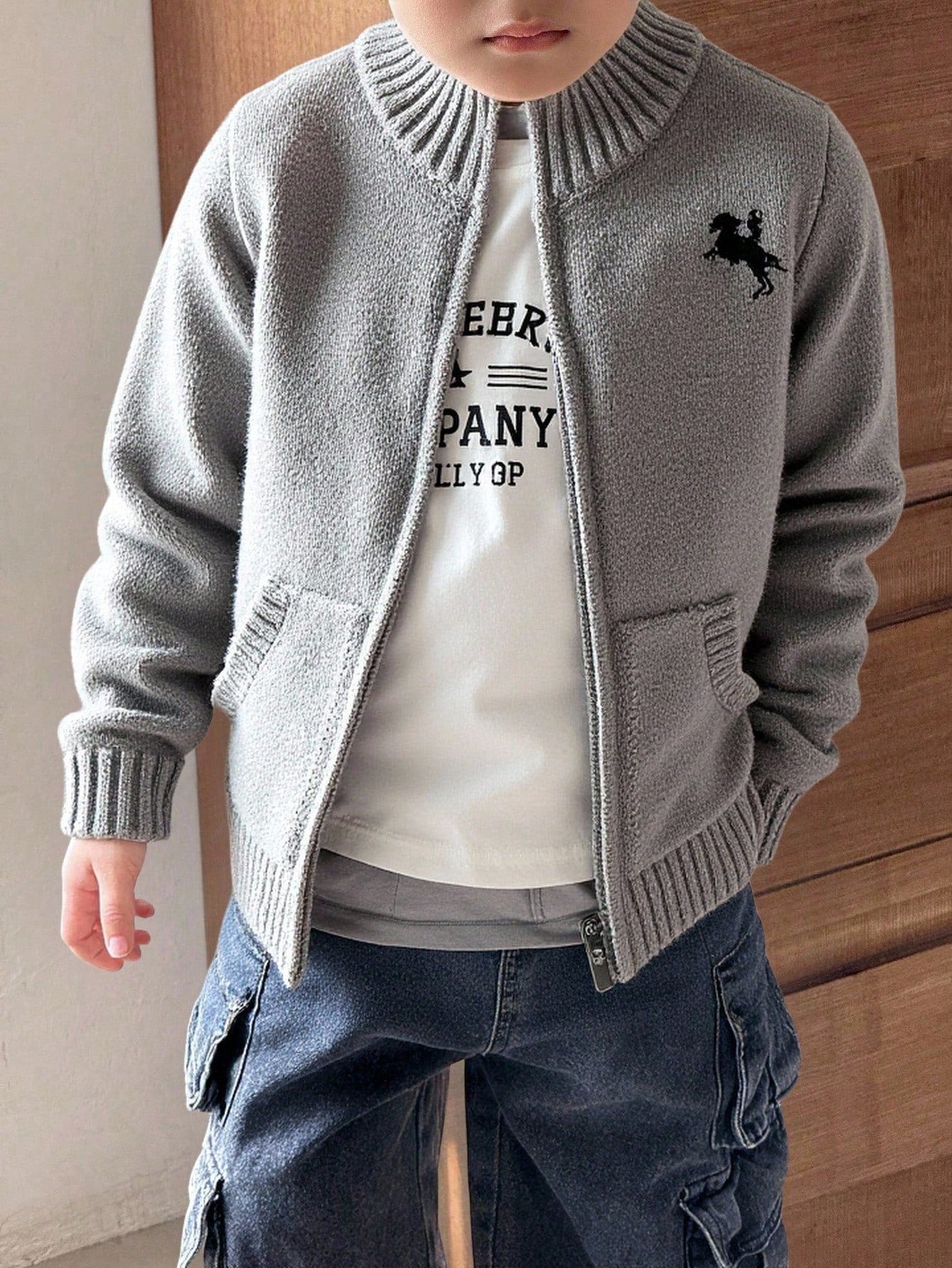 Cardigan Garçon Zippé Broderie Cheval