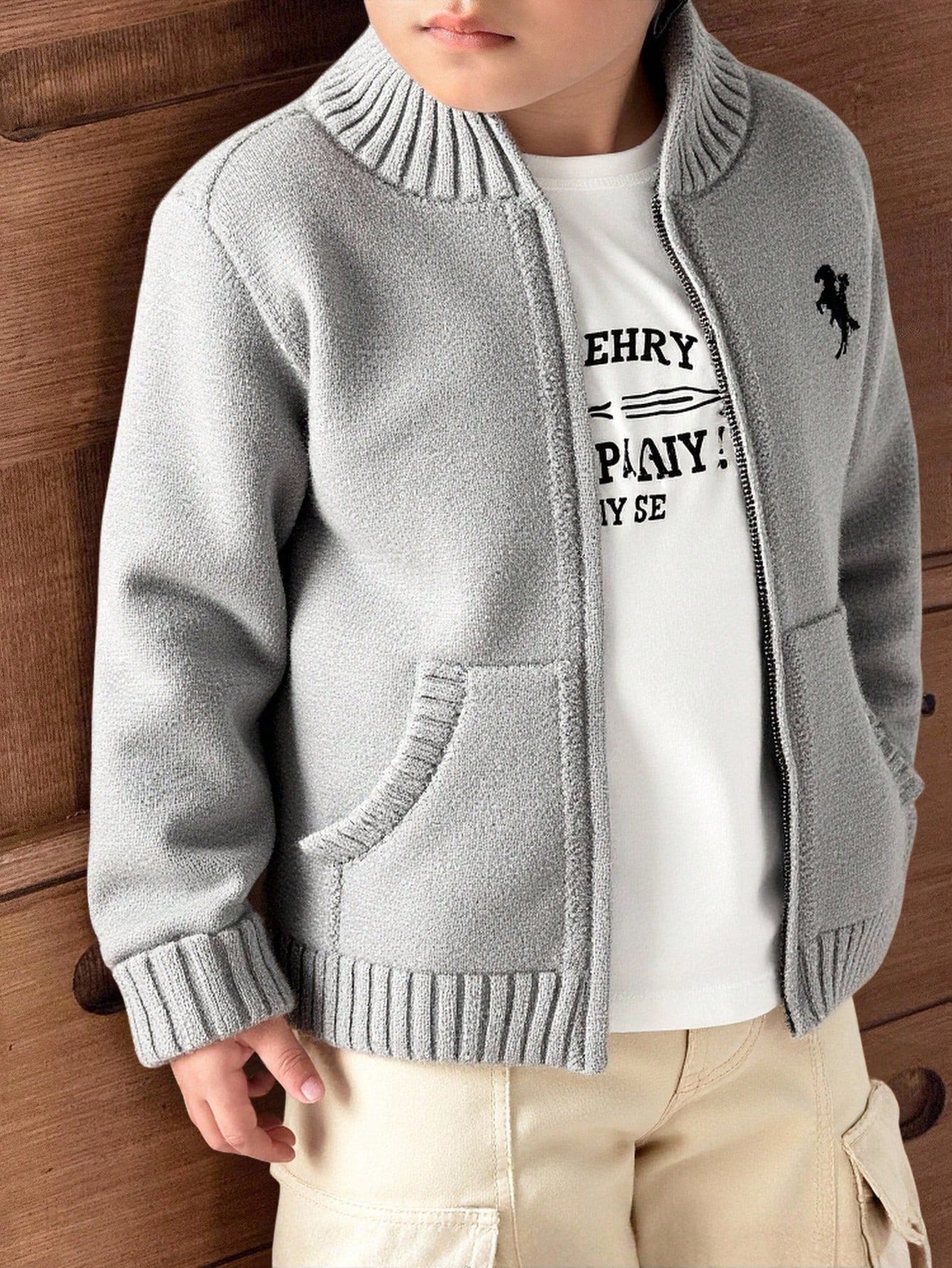Cardigan Garçon Zippé Broderie Cheval