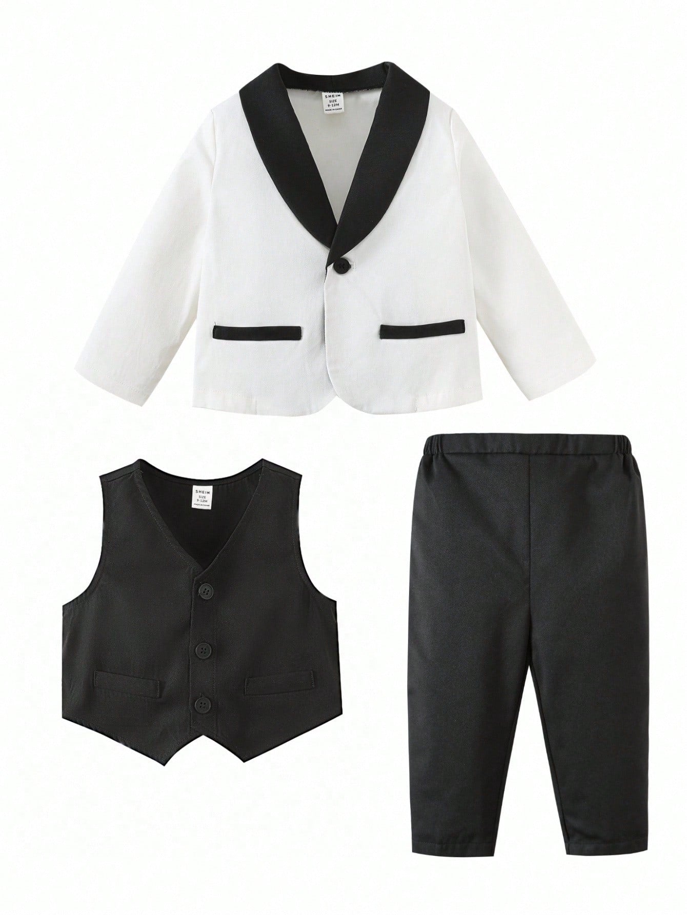 Baby Boy Colorblock Suit Jacket, Shirt & Pants Gentleman Set 3 pieces
