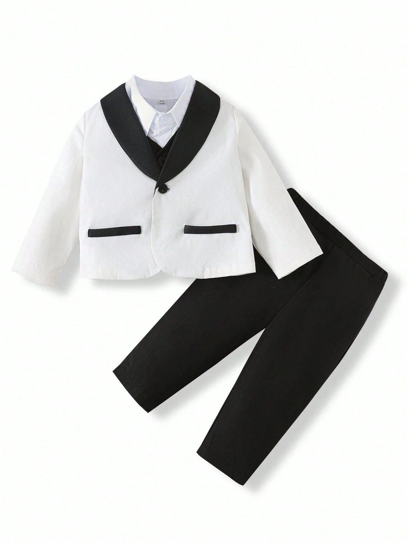 Baby Boy Colorblock Suit Jacket, Shirt & Pants Gentleman Set 3 pieces