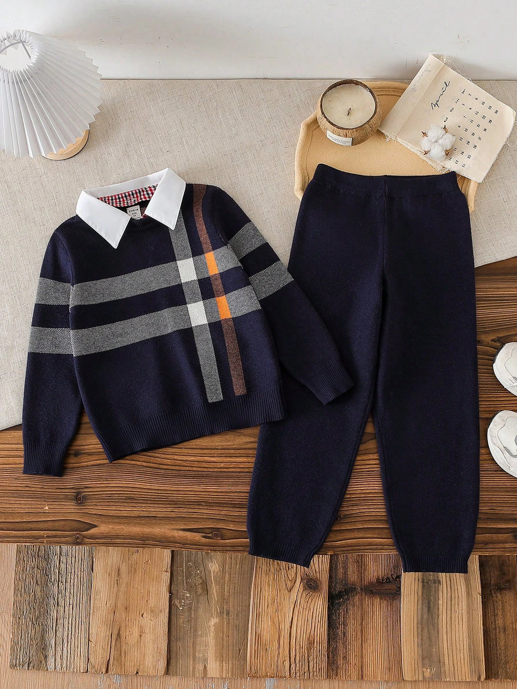 Bambinoo x Playful Pals Boys' British Plaid Knit Sweater & Pants Set