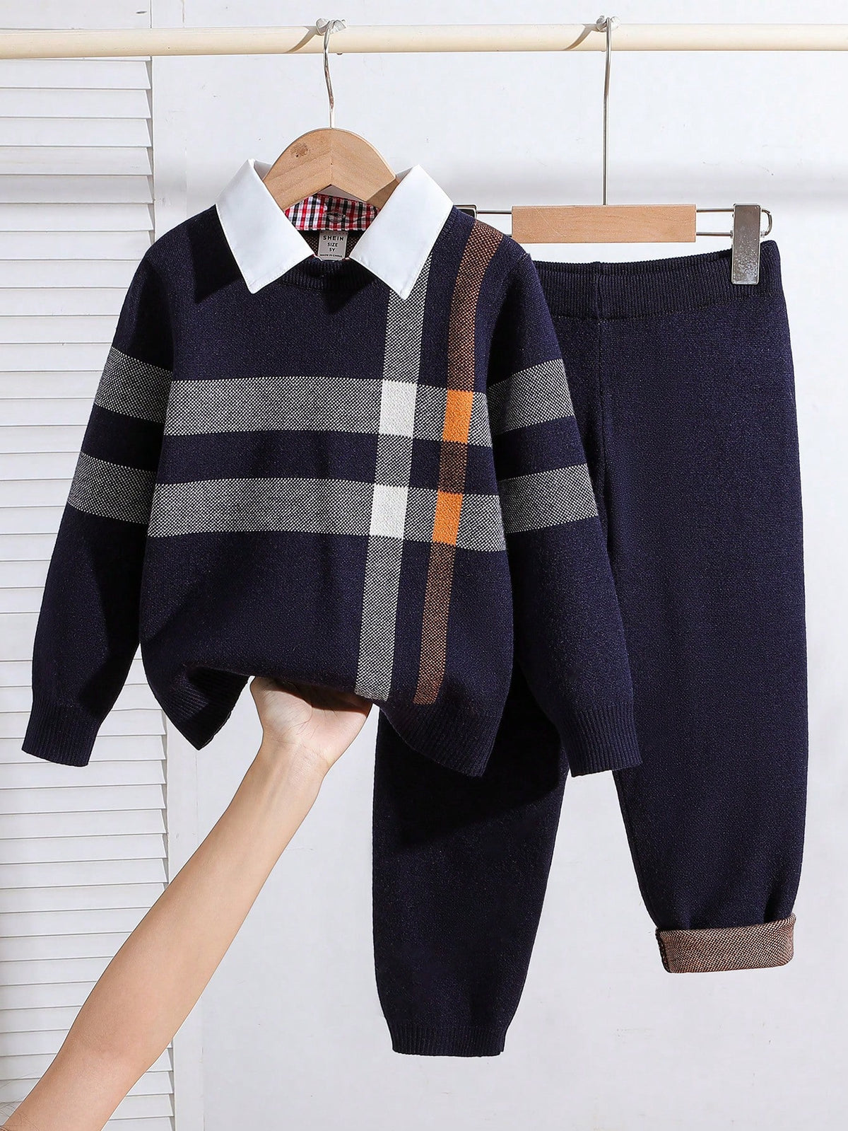 Bambinoo x Playful Pals Boys' British Plaid Knit Sweater & Pants Set