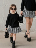 Young Girl Plaid Knit Long Sleeve Dress 2 Piece Set