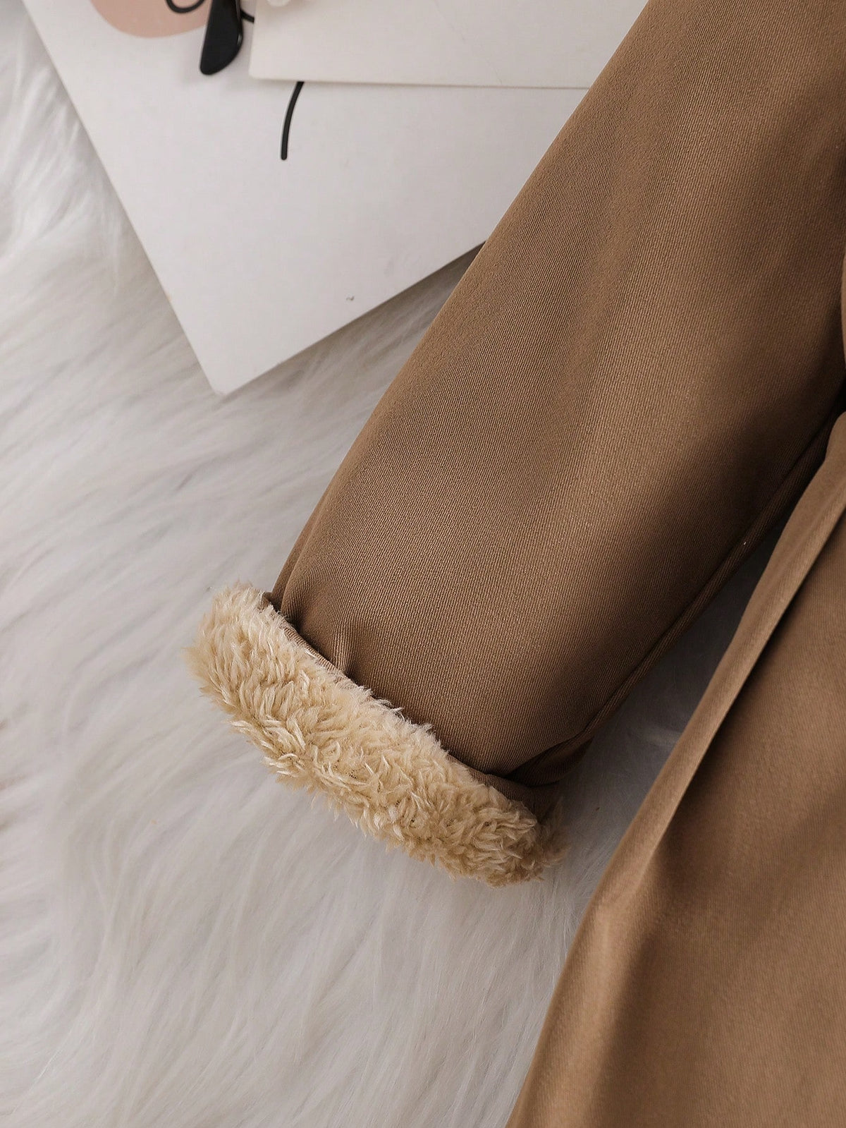 Baby Girl Faux Fur Collar Bow Trench Coat - Coffee Brown