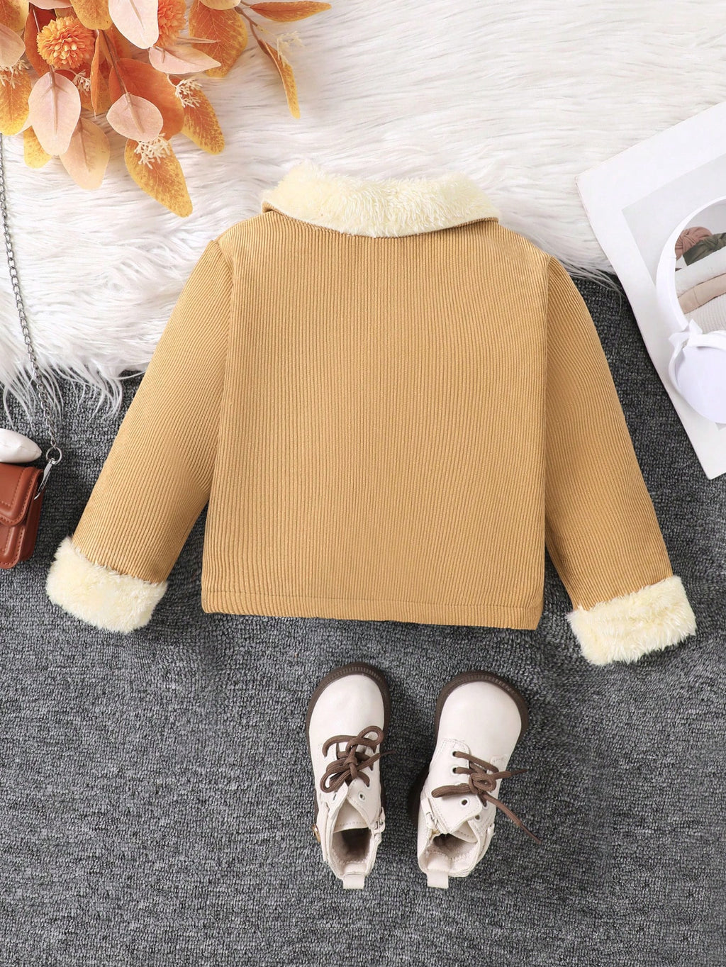Veste Fille Velours Côtelé Col Fourrure