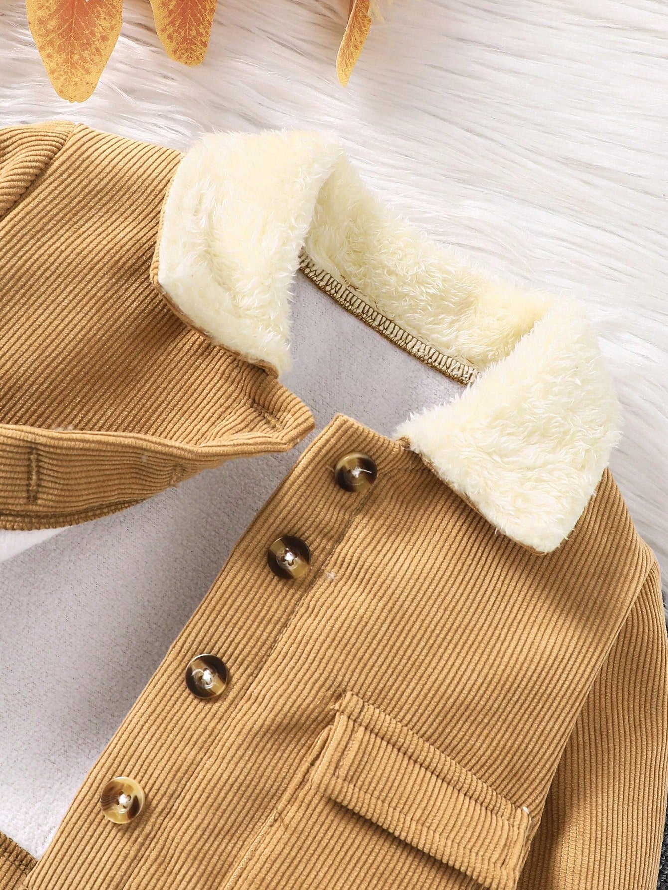 Veste Fille Velours Côtelé Col Fourrure