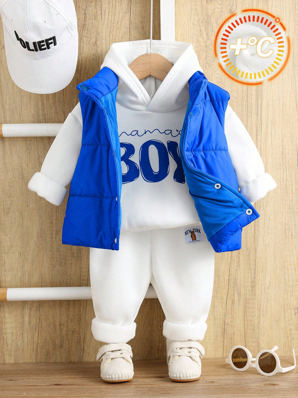 Baby Boy 3pc Lined Sweatshirt Vest Pants Set