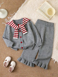Toddler Girl Rainbow Pom Pom Cardigan Flared Pants 3 Piece Set