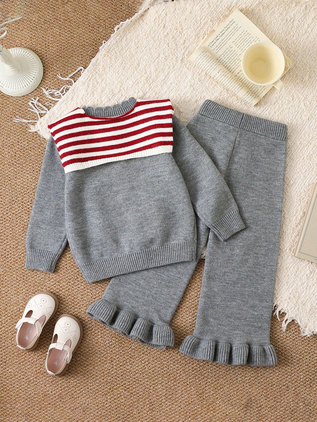 Toddler Girl Rainbow Pom Pom Cardigan Flared Pants 3 Piece Set