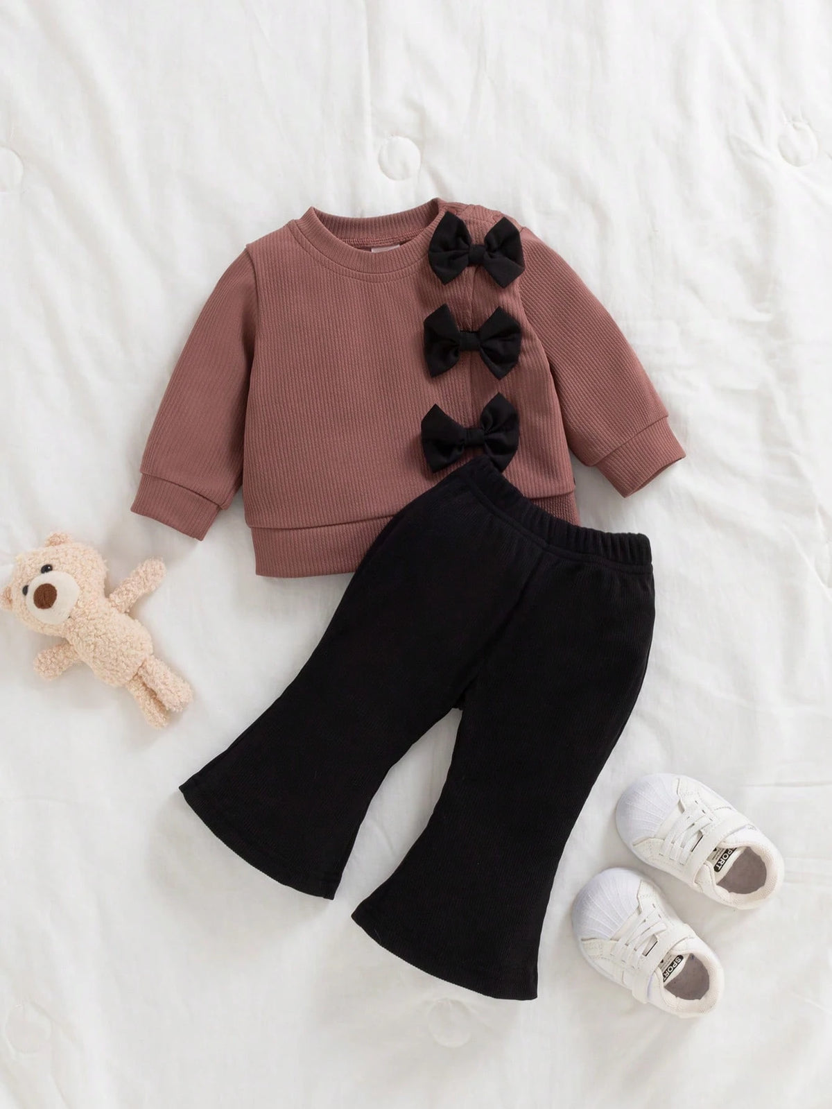 Infant Girl Sweatshirt Bow Bell Bottom Pants Set