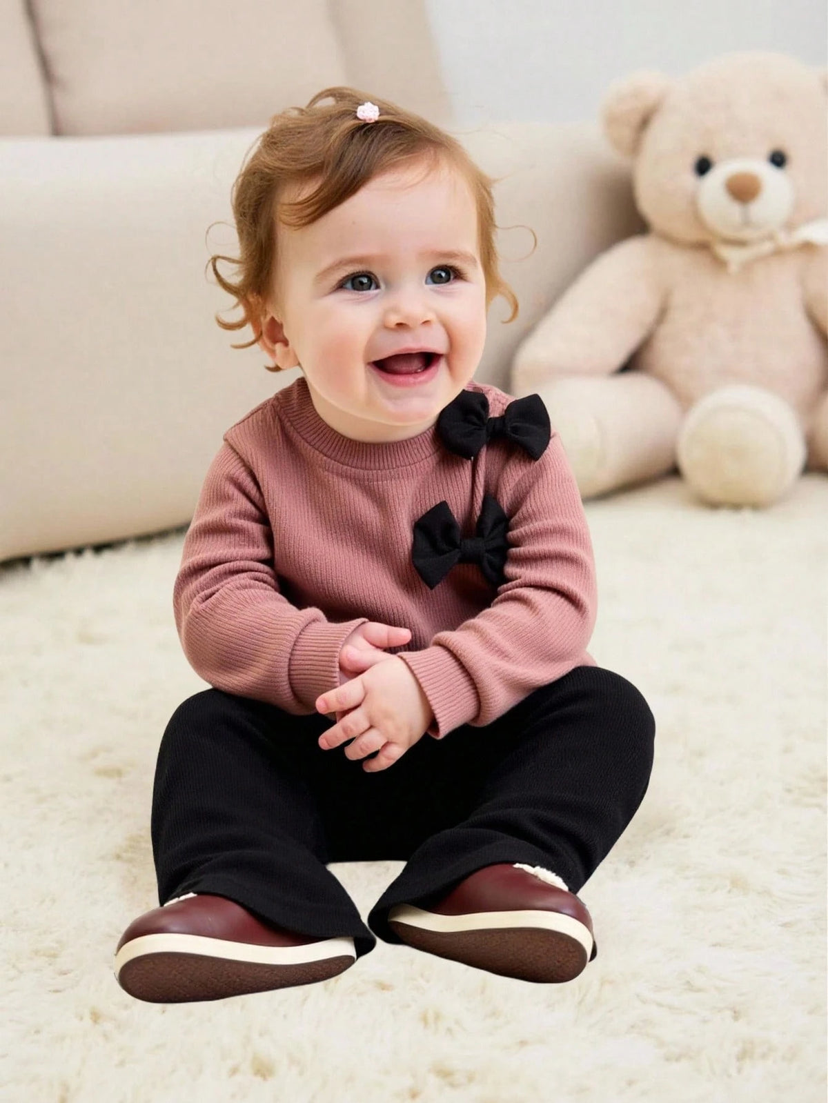 Infant Girl Sweatshirt Bow Bell Bottom Pants Set